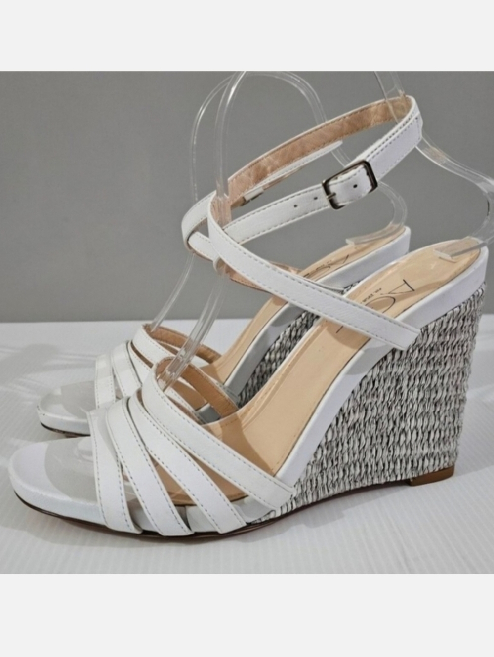 AGL Dora White Leather Espadrille Wedge Sandal Ankle Strap Platform EU 39.5